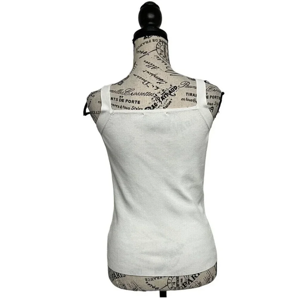 Dana Buchman Ivory Sleeveless Knit Tank Top XS Nylon Blend Pullover Preppy